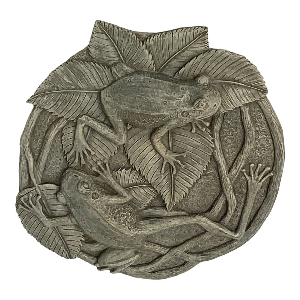 3D Frogs On Vines Round Hanging Step Stone Garden Plaque Decor Matte Slate Green - Picture 5 of 16